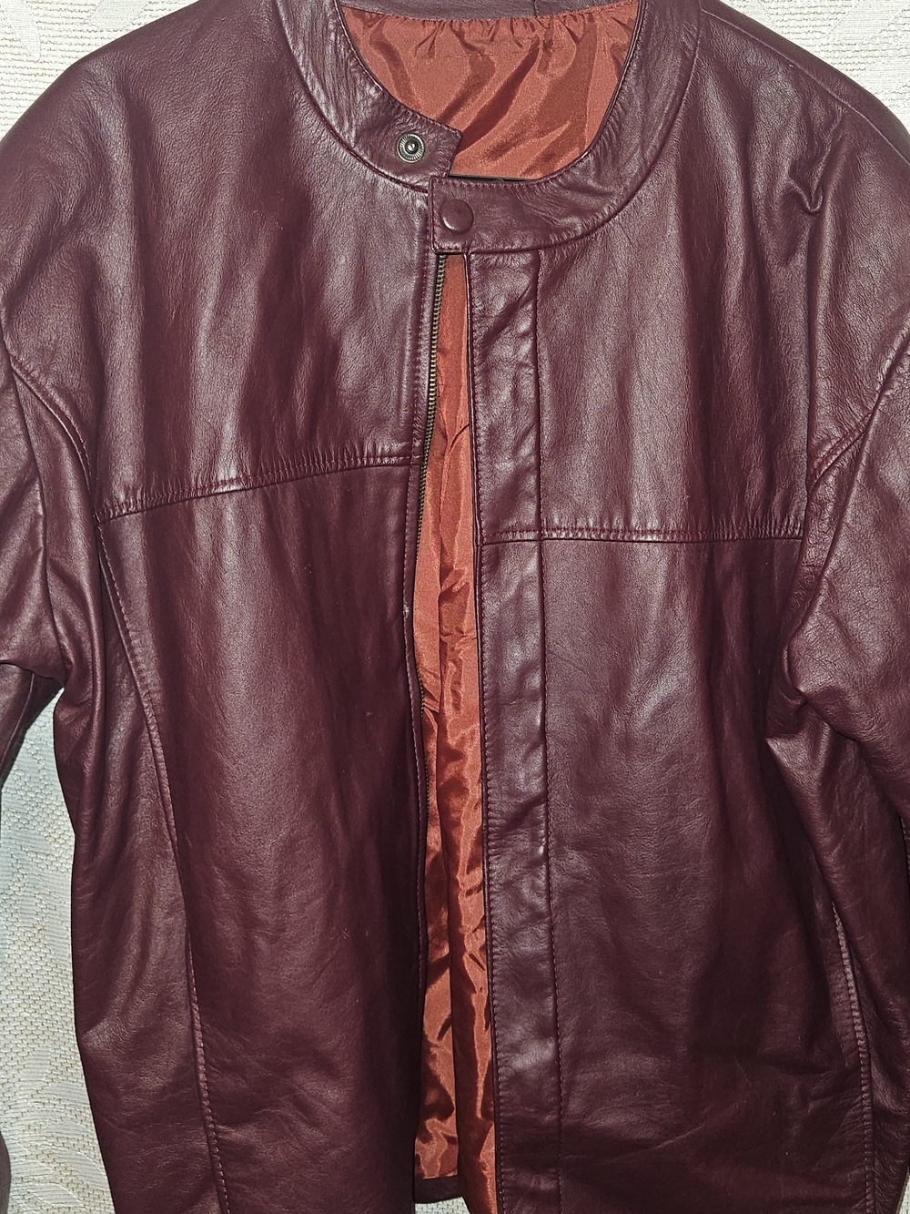 Wine Leather Zip Jacket with Rust Lining XL